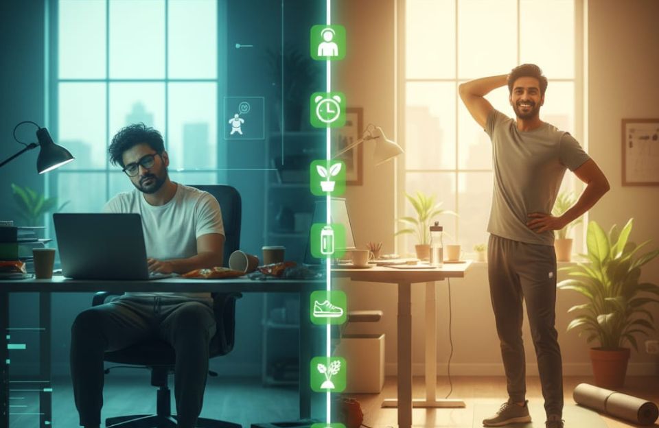 Office ya Work-from-home ke sath Fit kaise rahein_ 7 Simple Habits